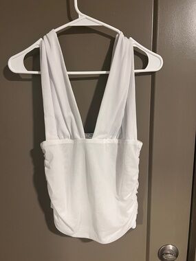Garage White Sleeveless Draped V-Neck Tank